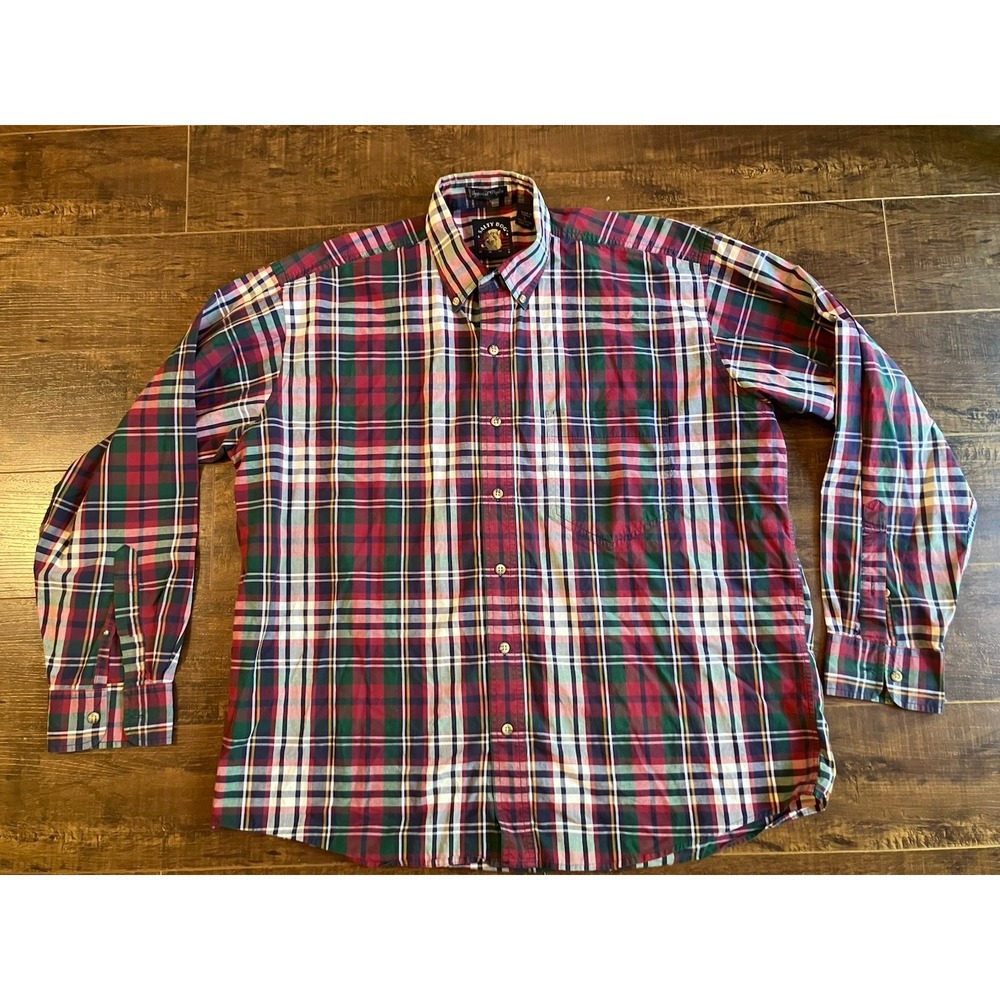 Vintage Salty Dog Tropical Republic Plaid Button Down Shirt Men's Large Cotton